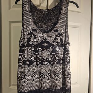 Black and White Printed Sleeveless Women's Tank Top